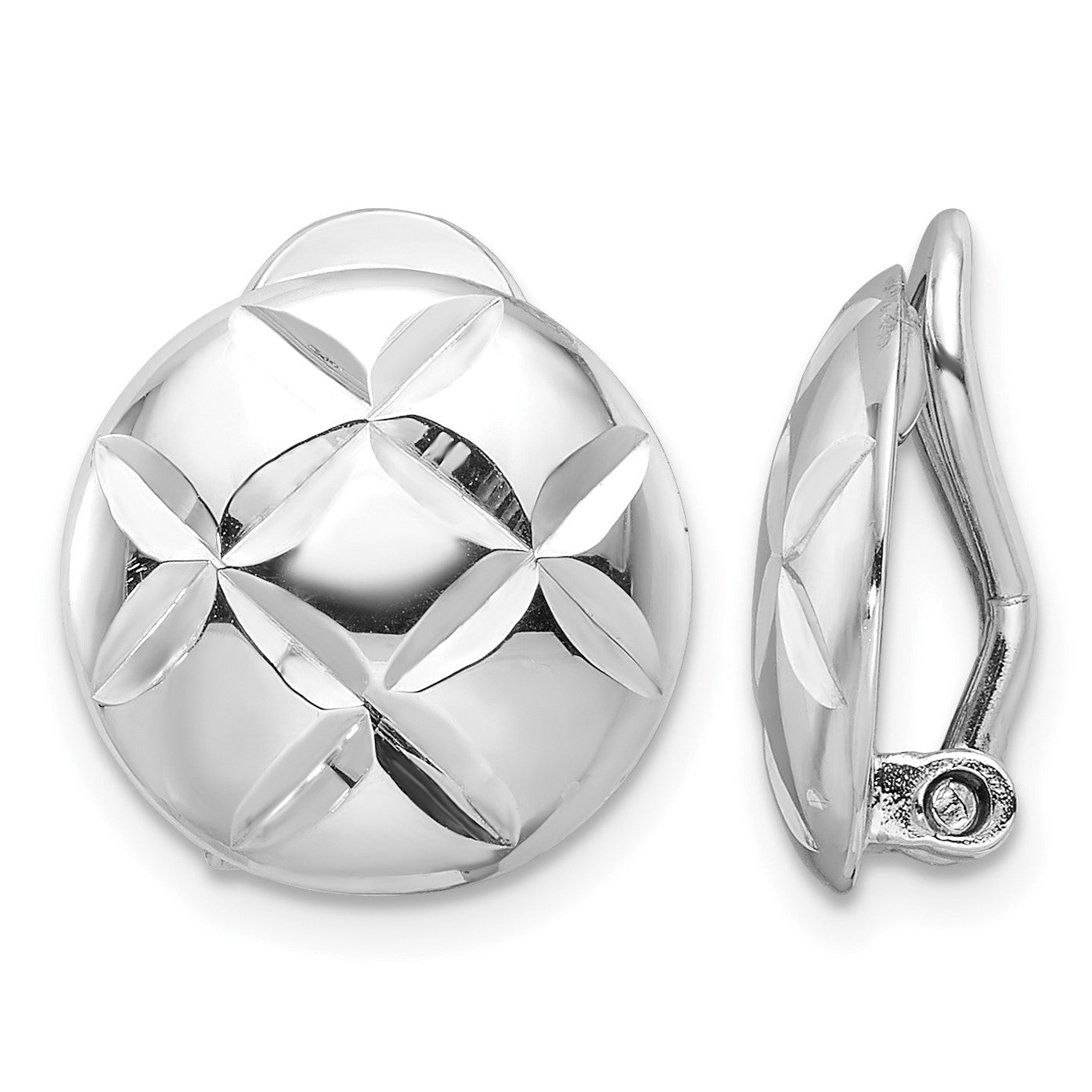 Sterling Silver Rhodium-plated D/C Circle Non-Pierced Earrings