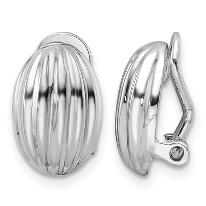 Sterling Silver Rhodium-plated Striped Oval Non-Pierced Earrings