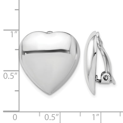Sterling Silver Rhod-plated Polished Heart Clip Non-Pierced Earrings