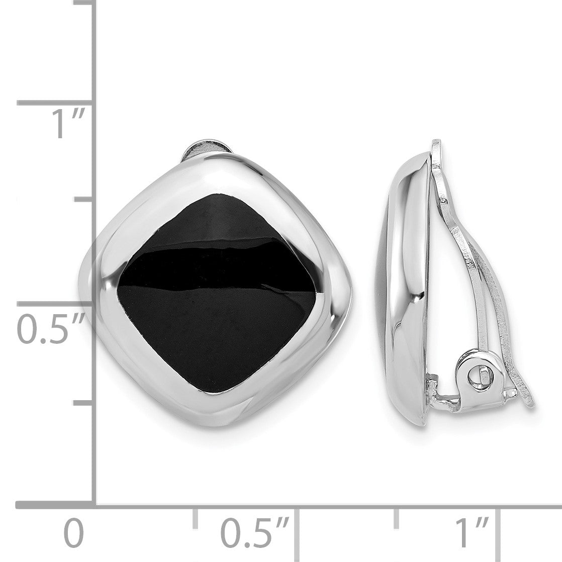 Sterling Silver RH-plated Black Onyx Square Non-Pierced Earrings
