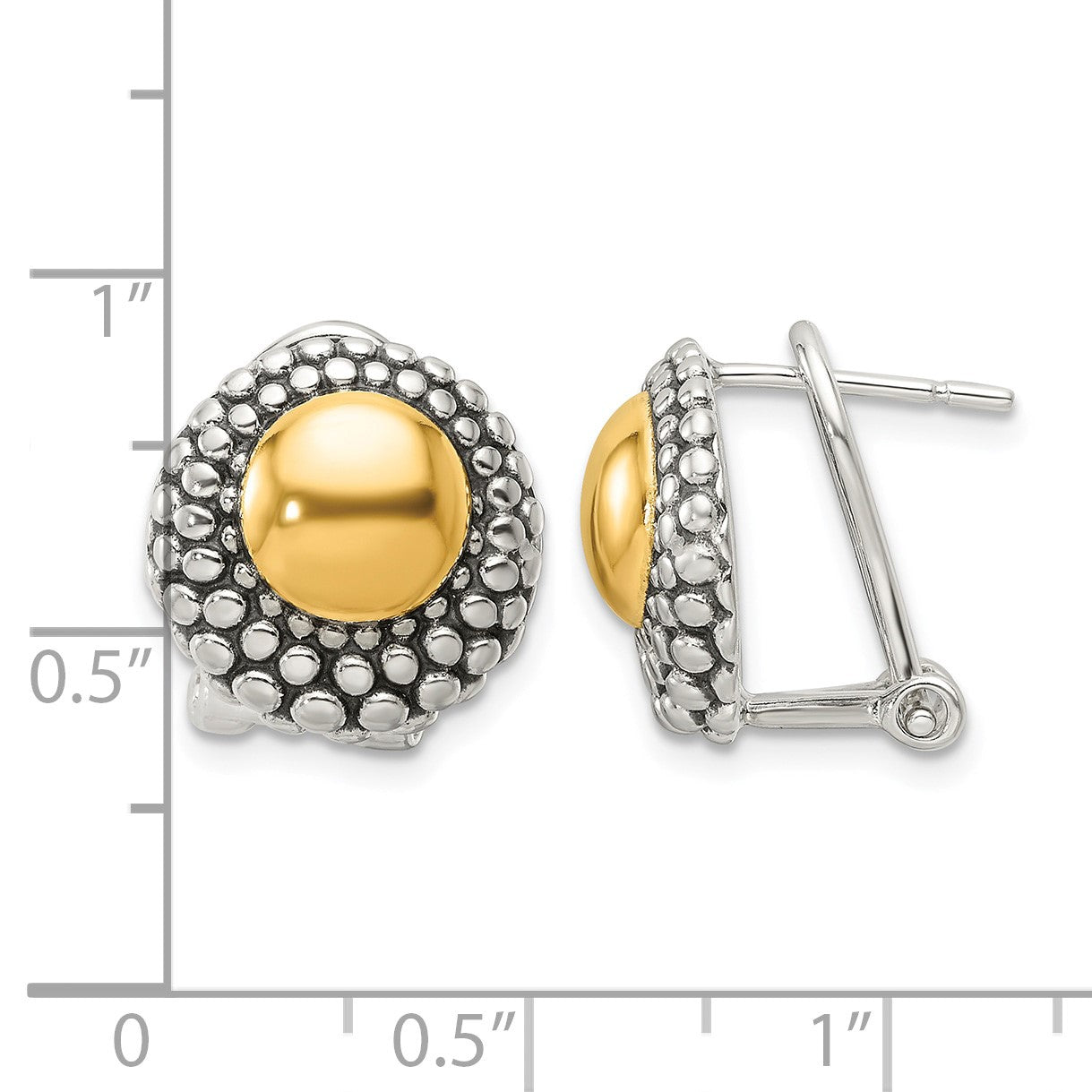 Sterling Silver Antiqued & Gold-tone Circle Omega Back Post Earrings