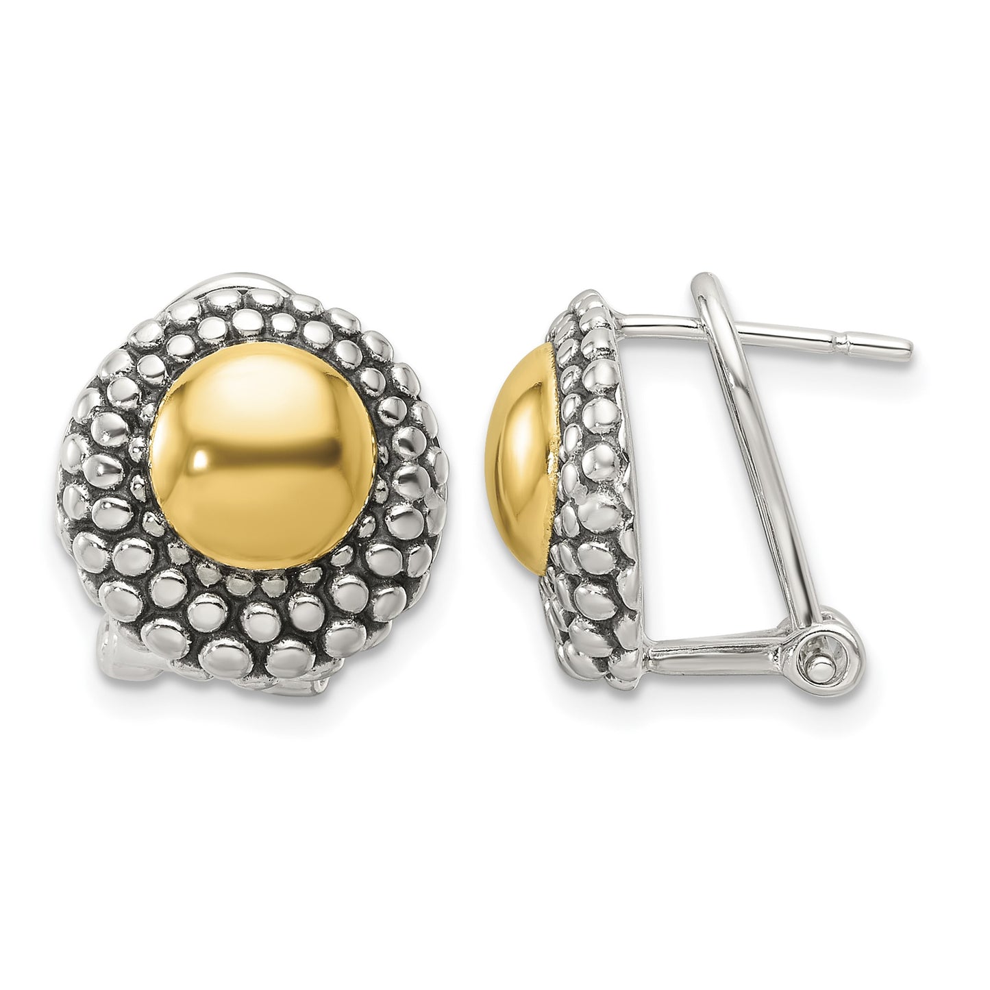 Sterling Silver Antiqued & Gold-tone Circle Omega Back Post Earrings