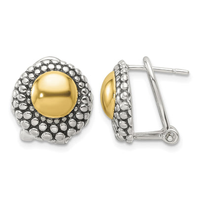 Sterling Silver Antiqued & Gold-tone Circle Omega Back Post Earrings