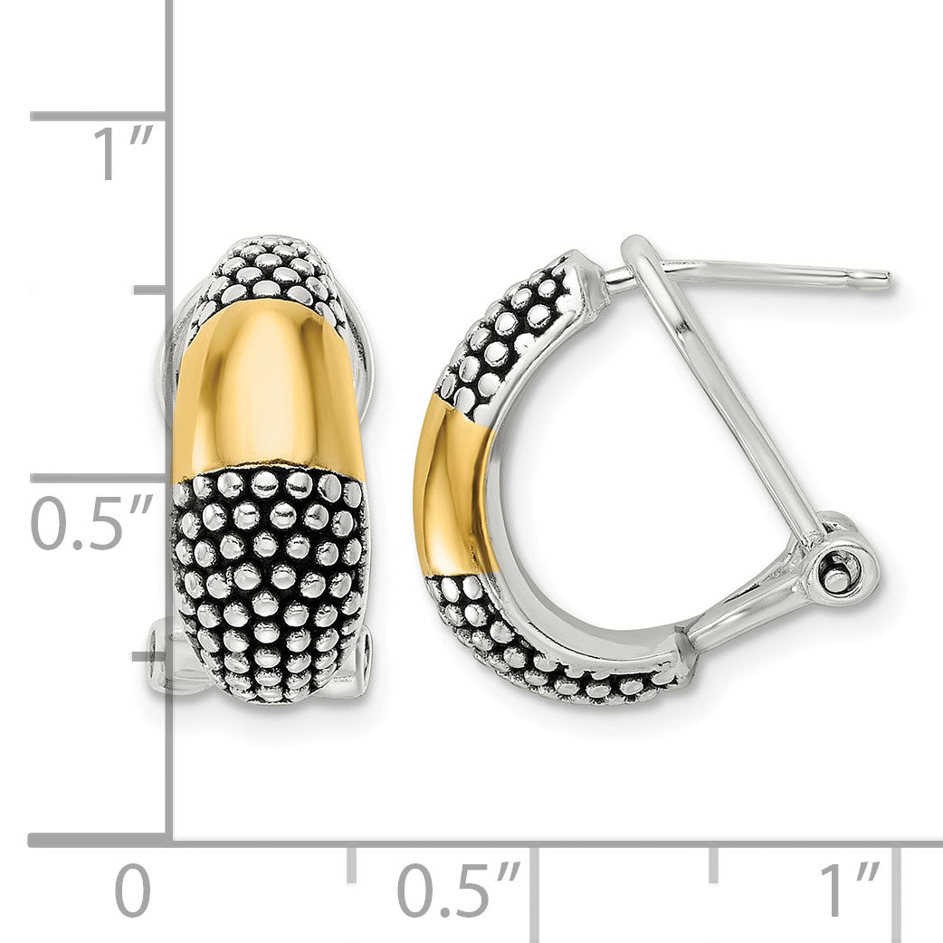 Sterling Silver Gold-tone Polished/Antiqued Omega Back Earrings