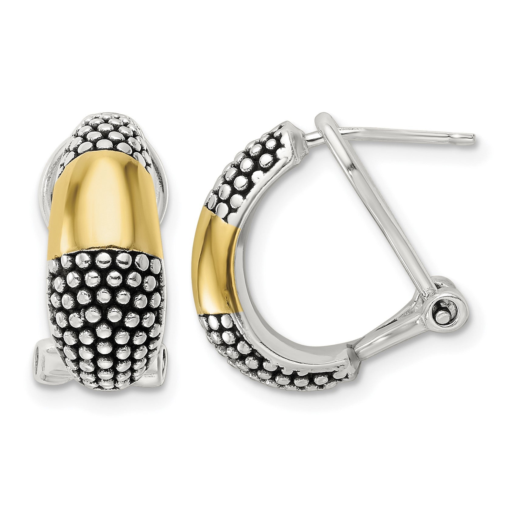 Sterling Silver Gold-tone Polished/Antiqued Omega Back Earrings