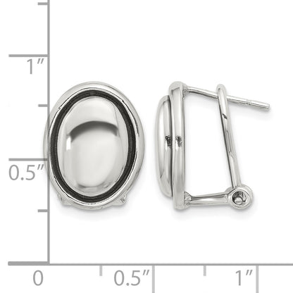 Sterling Silver Polished and Antiqued Oval Omega Back Earrings