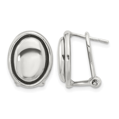 Sterling Silver Polished and Antiqued Oval Omega Back Earrings