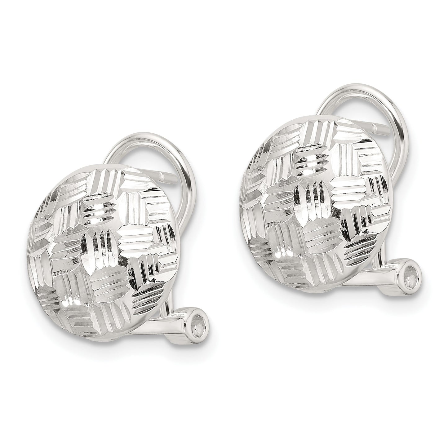 Sterling Silver Polished and Woven D/C Circle Omega Back Post Earrings