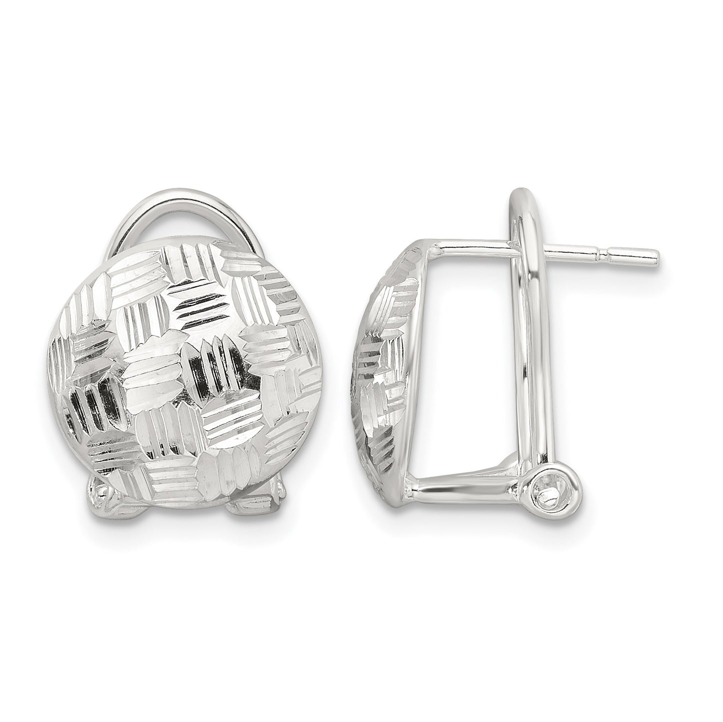 Sterling Silver Polished and Woven D/C Circle Omega Back Post Earrings