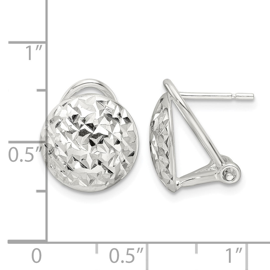 Sterling Silver Polished and D/C Circle Omega Back Post Earrings