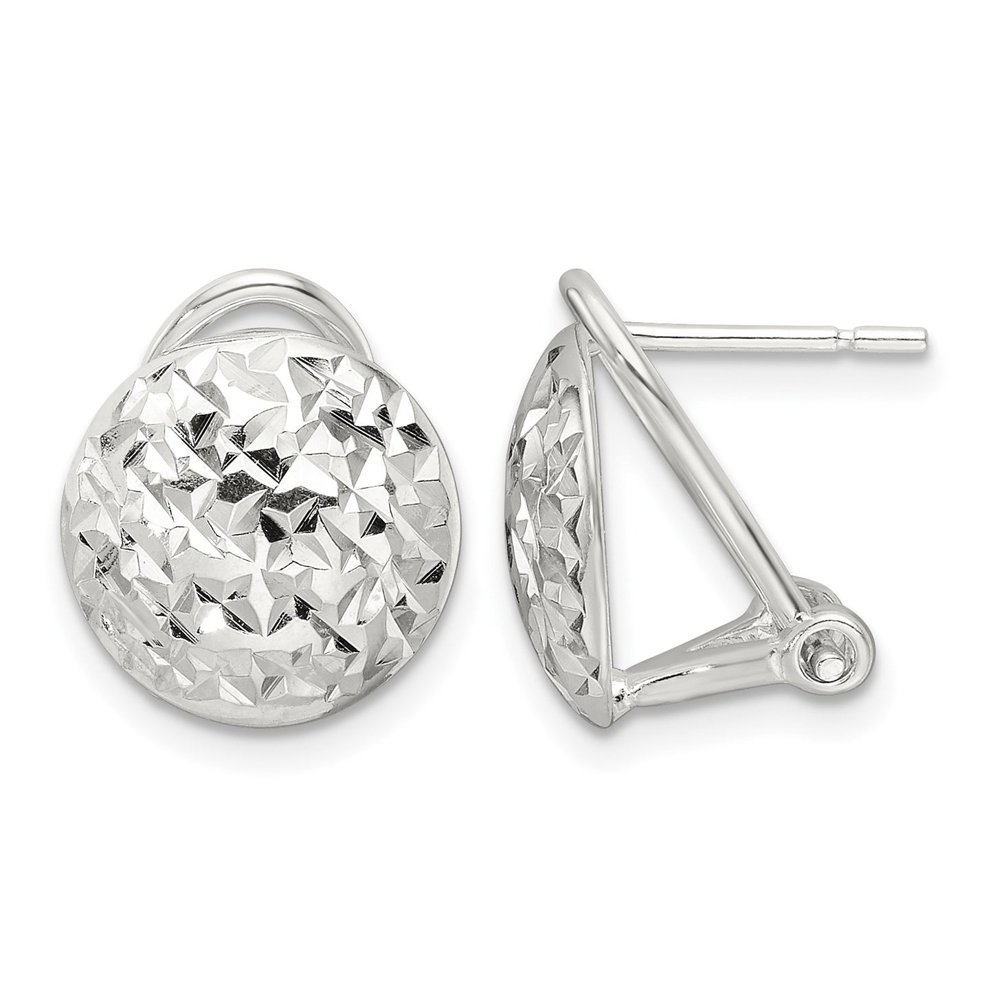 Sterling Silver Polished and D/C Circle Omega Back Post Earrings