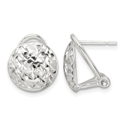 Sterling Silver Polished and D/C Circle Omega Back Post Earrings
