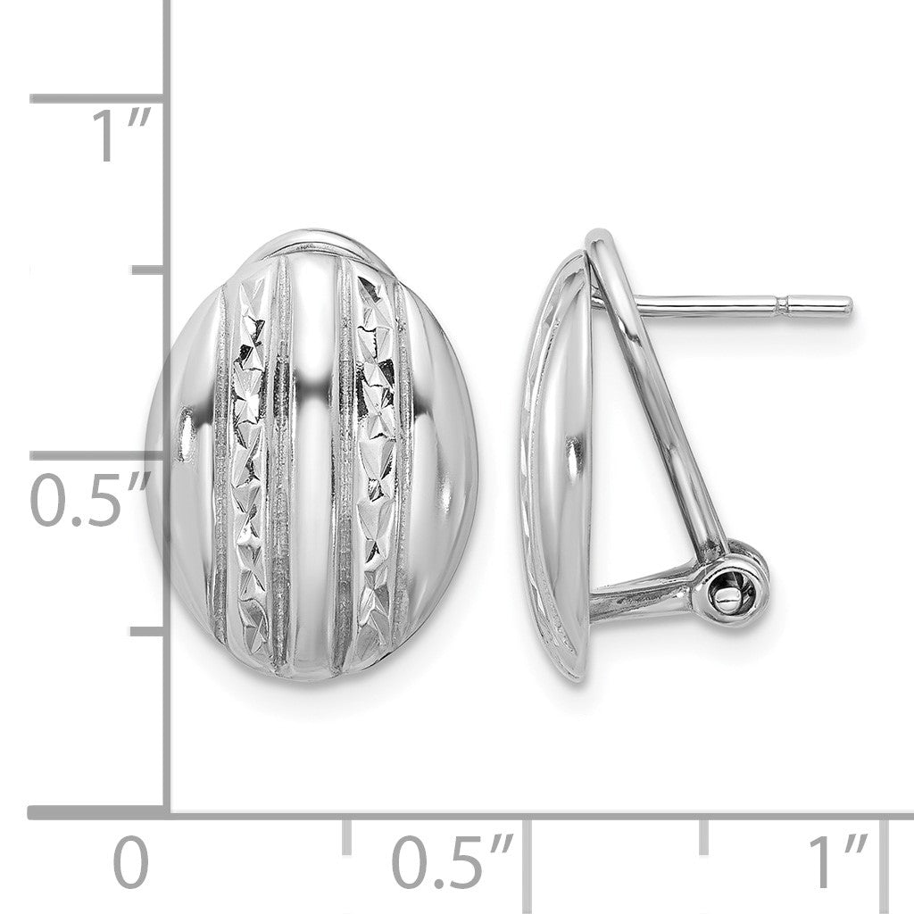 Sterling Silver RH-plated Polished Textured Oval Omega Back Earrings