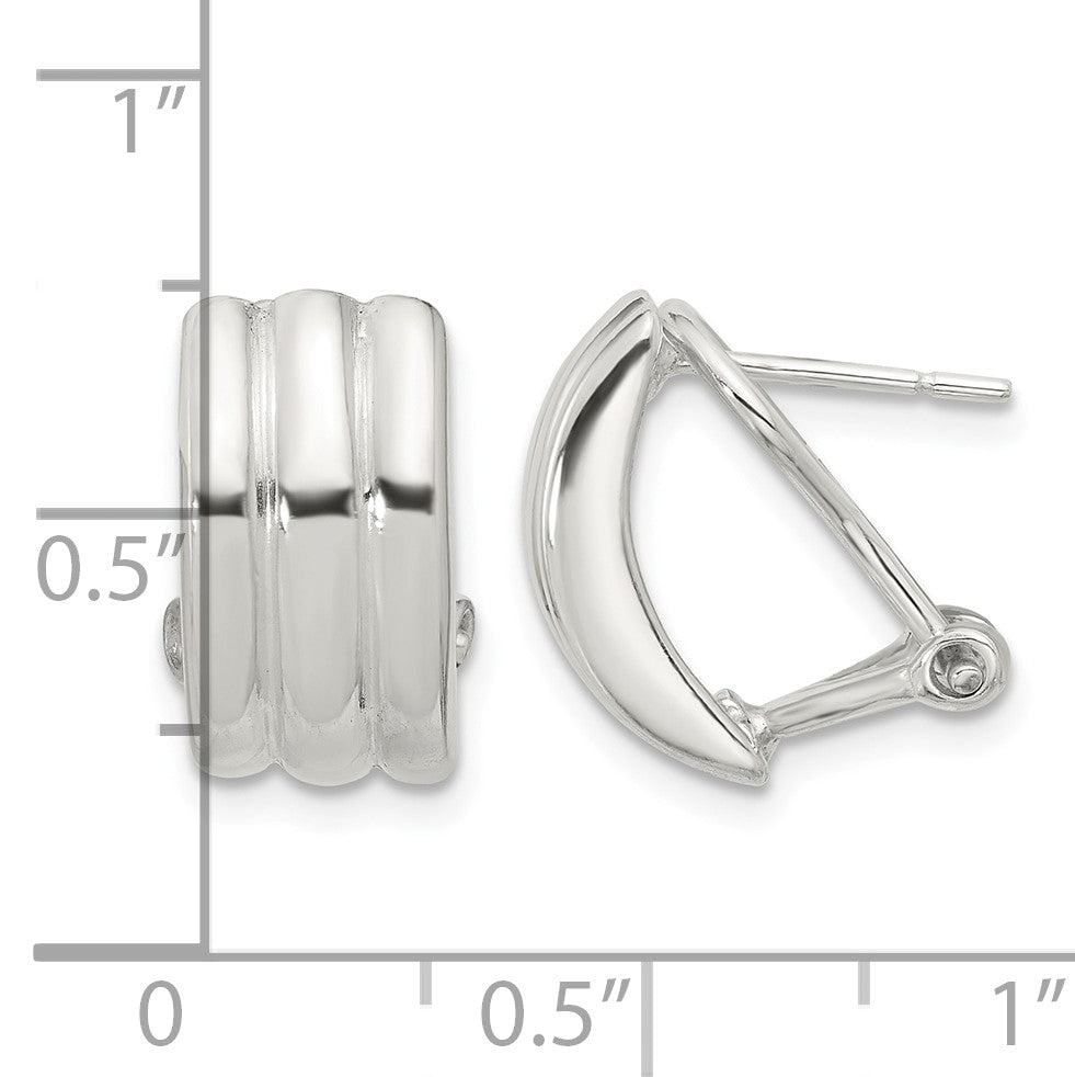 Sterling Silver Polished Striped Texture Omega Back Earrings