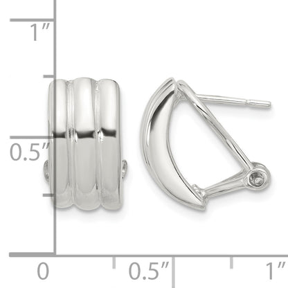 Sterling Silver Polished Striped Texture Omega Back Earrings