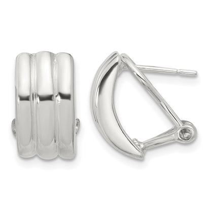 Sterling Silver Polished Striped Texture Omega Back Earrings