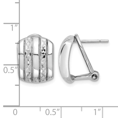 Sterling Silver Rhod-plated Polished and Textured Omega Back Earrings