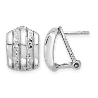 Sterling Silver Rhod-plated Polished and Textured Omega Back Earrings