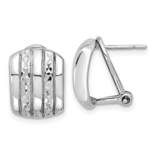Sterling Silver Rhod-plated Polished and Textured Omega Back Earrings