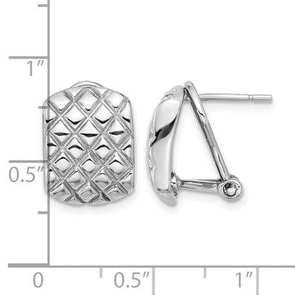Sterling Silver Rhod-plated Polished and Patterned Omega Back Earrings