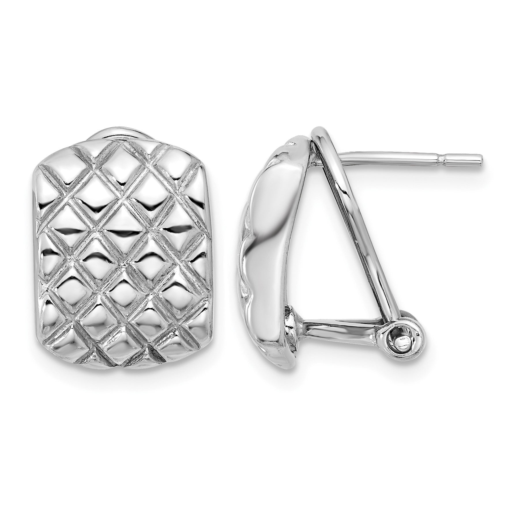 Sterling Silver Rhod-plated Polished and Patterned Omega Back Earrings