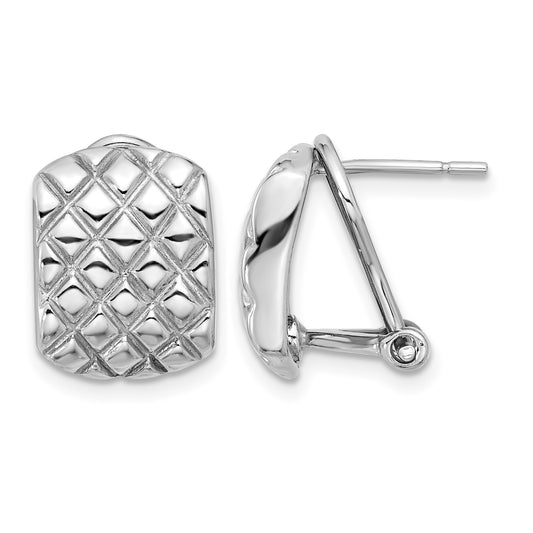 Sterling Silver Rhod-plated Polished and Patterned Omega Back Earrings