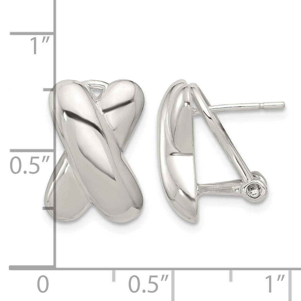 Sterling Silver Polished X Design Omega Back Earrings