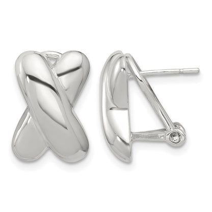 Sterling Silver Polished X Design Omega Back Earrings