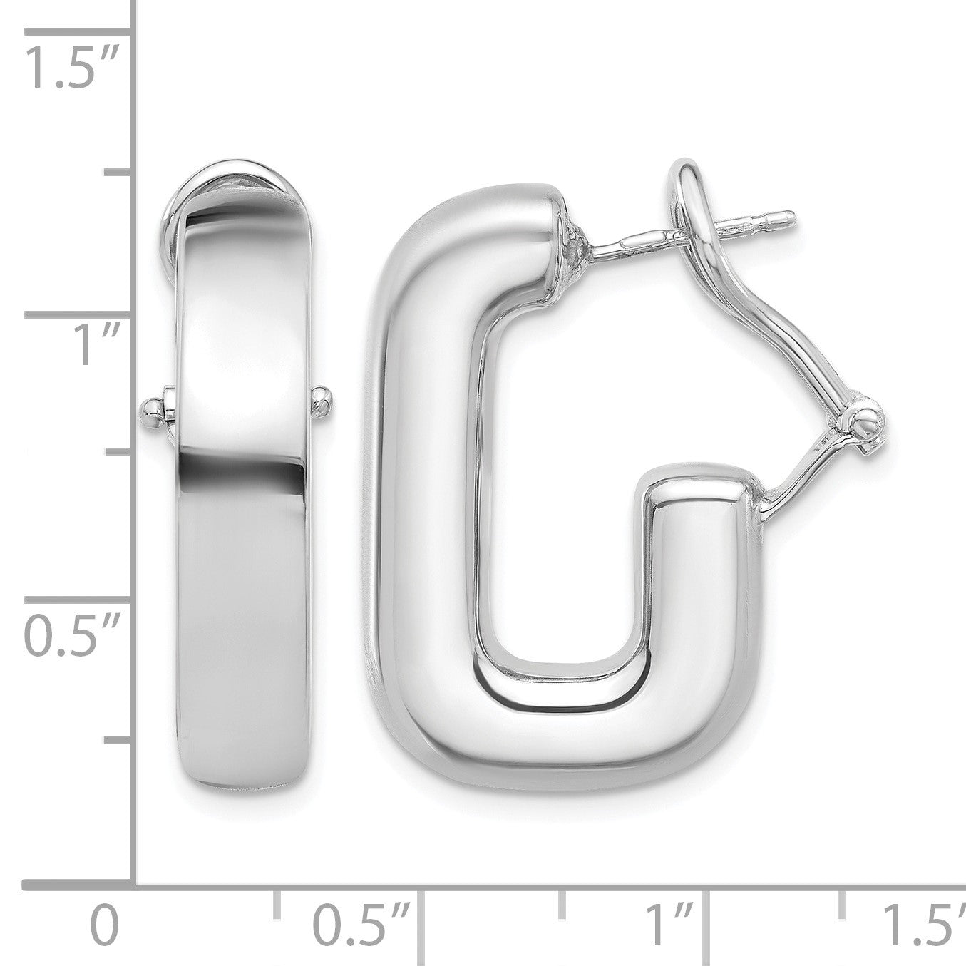 Sterling Silver RH-plated Polished J-Hoop Omega Back Post Earrings