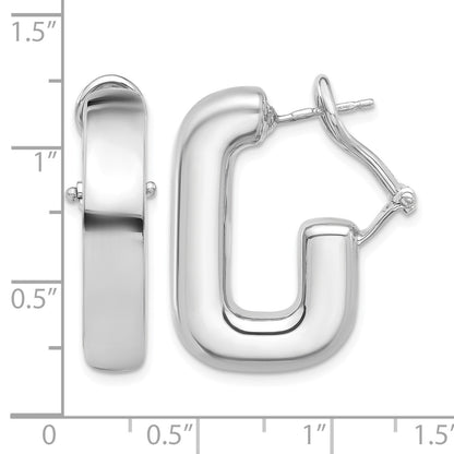 Sterling Silver RH-plated Polished J-Hoop Omega Back Post Earrings