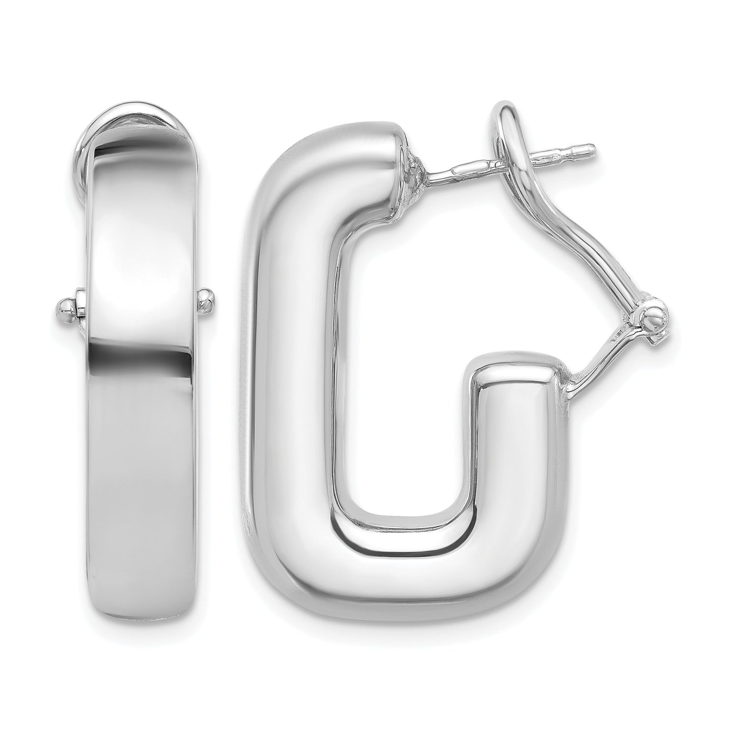 Sterling Silver RH-plated Polished J-Hoop Omega Back Post Earrings