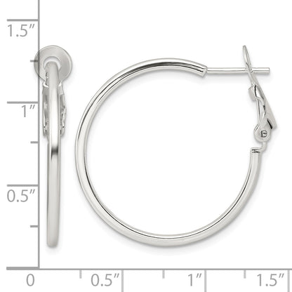 Sterling Silver Polished 1.75mm Omega Back Round Hoop Earrings