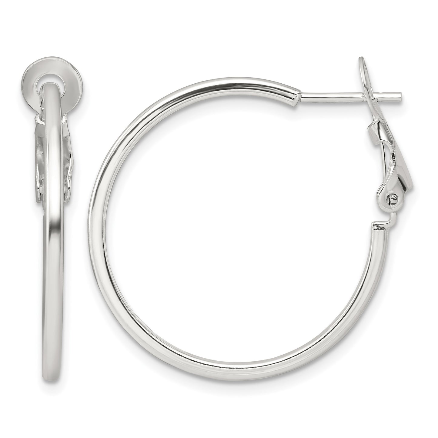 Sterling Silver Polished 1.75mm Omega Back Round Hoop Earrings