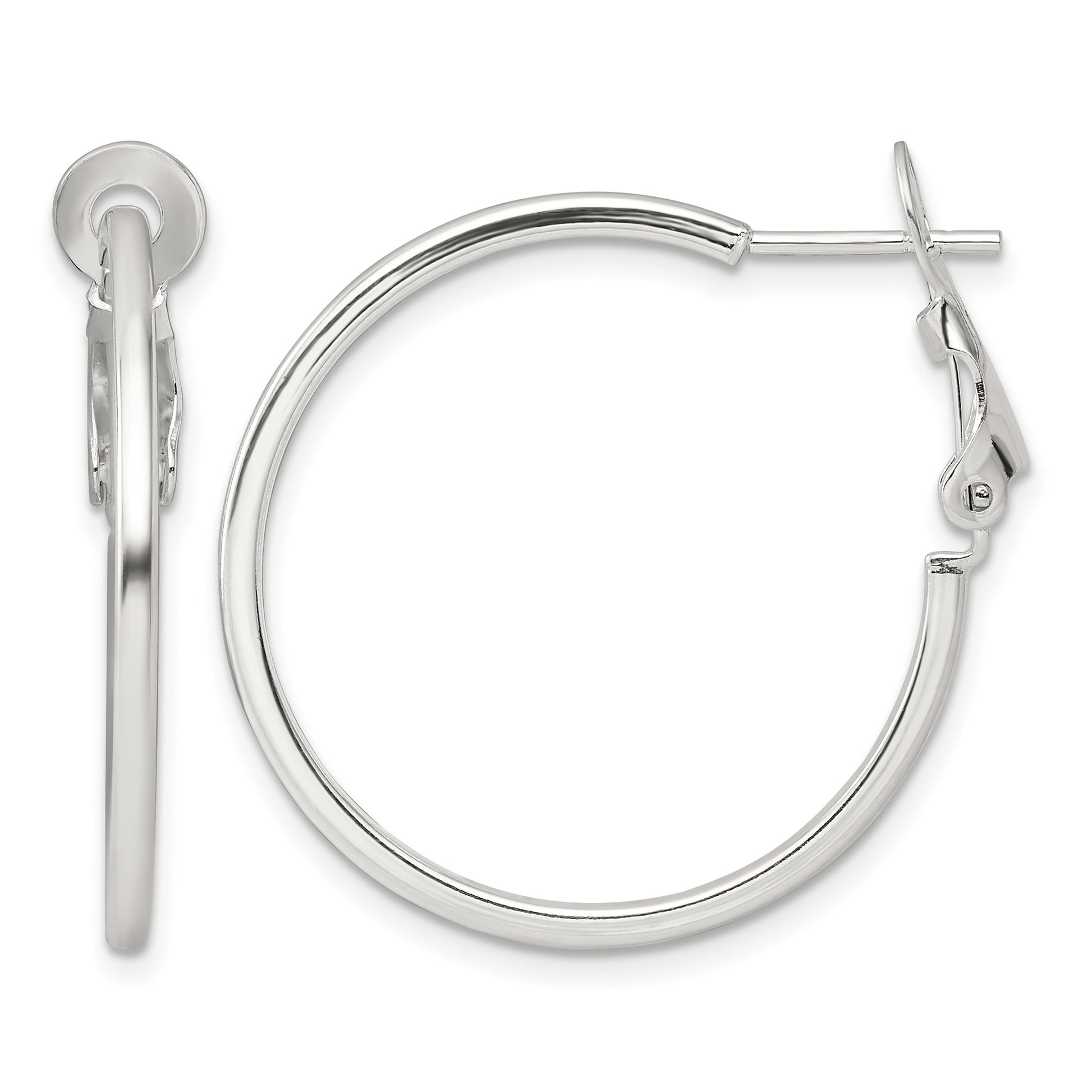 Sterling Silver Polished 1.75mm Omega Back Round Hoop Earrings