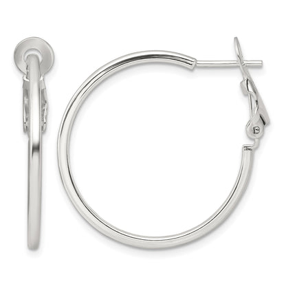 Sterling Silver Polished 1.75mm Omega Back Round Hoop Earrings