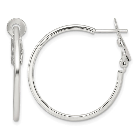 Sterling Silver Polished 1.75mm Omega Back Round Hoop Earrings