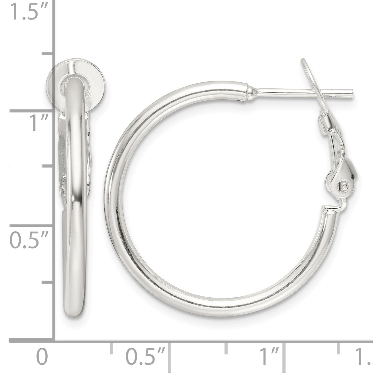 Sterling Silver Polished 25x2mm Omega Back Round Hoop Earrings