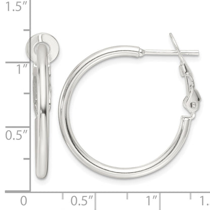 Sterling Silver Polished 25x2mm Omega Back Round Hoop Earrings