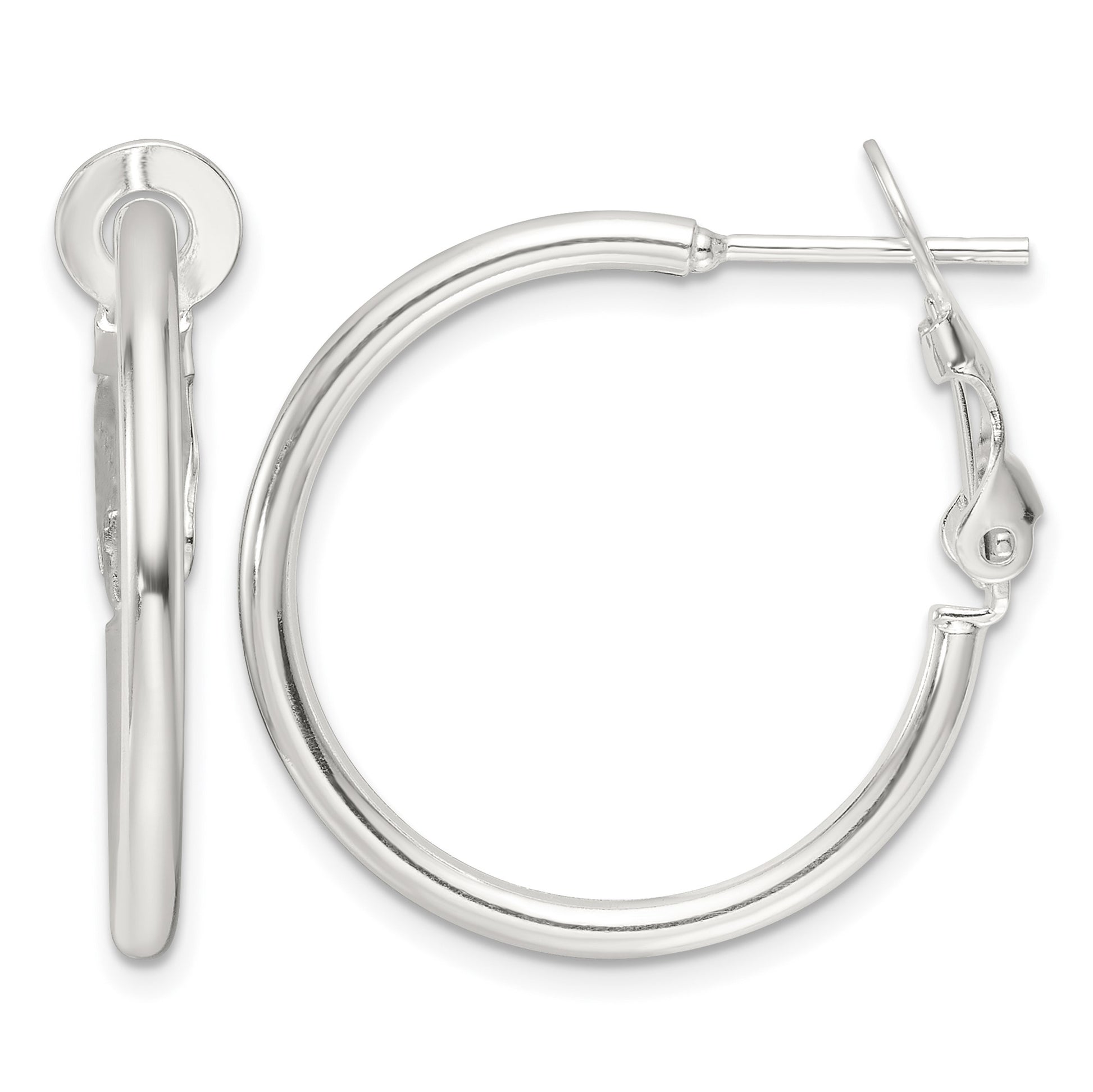 Sterling Silver Polished 25x2mm Omega Back Round Hoop Earrings