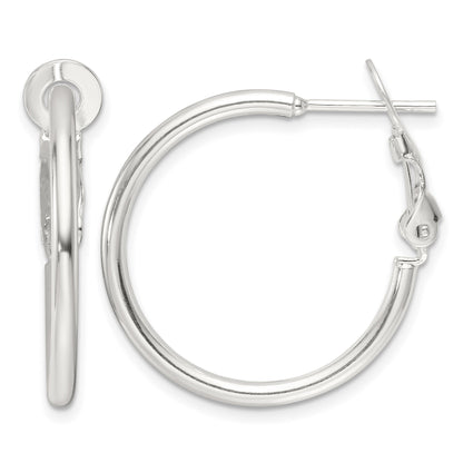 Sterling Silver Polished 25x2mm Omega Back Round Hoop Earrings