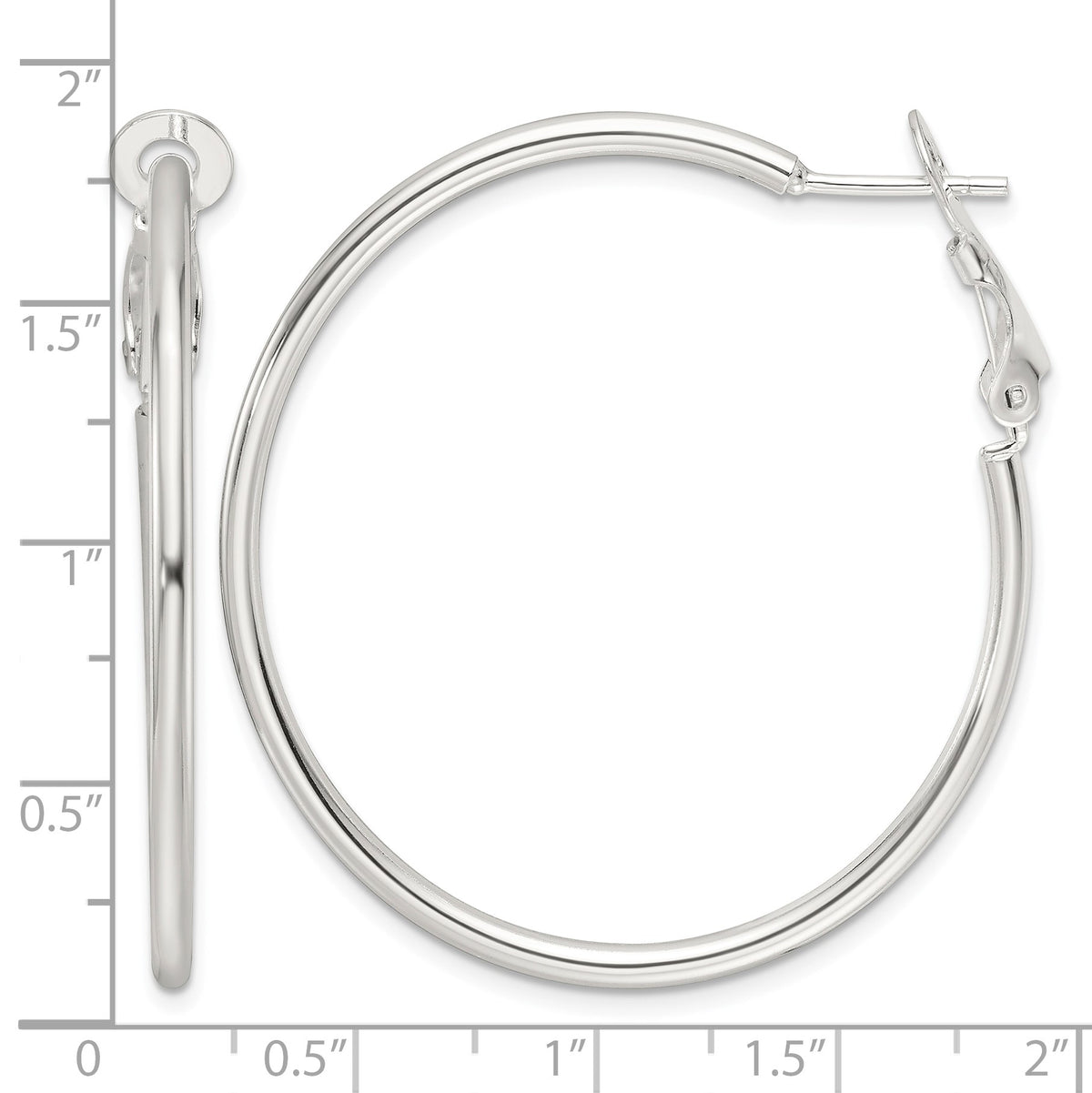 Sterling Silver Polished 41x2mm Omega Back Round Hoop Earrings