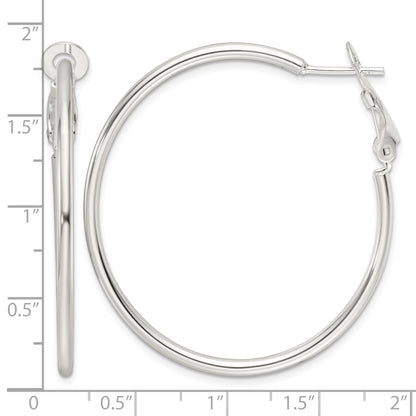 Sterling Silver Polished 41x2mm Omega Back Round Hoop Earrings