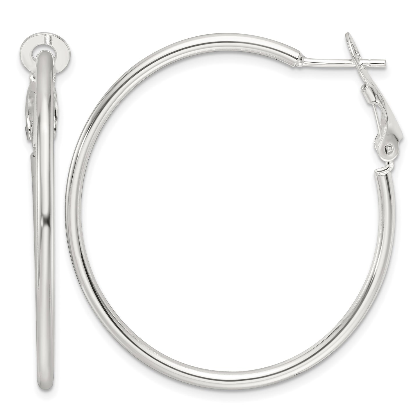 Sterling Silver Polished 41x2mm Omega Back Round Hoop Earrings