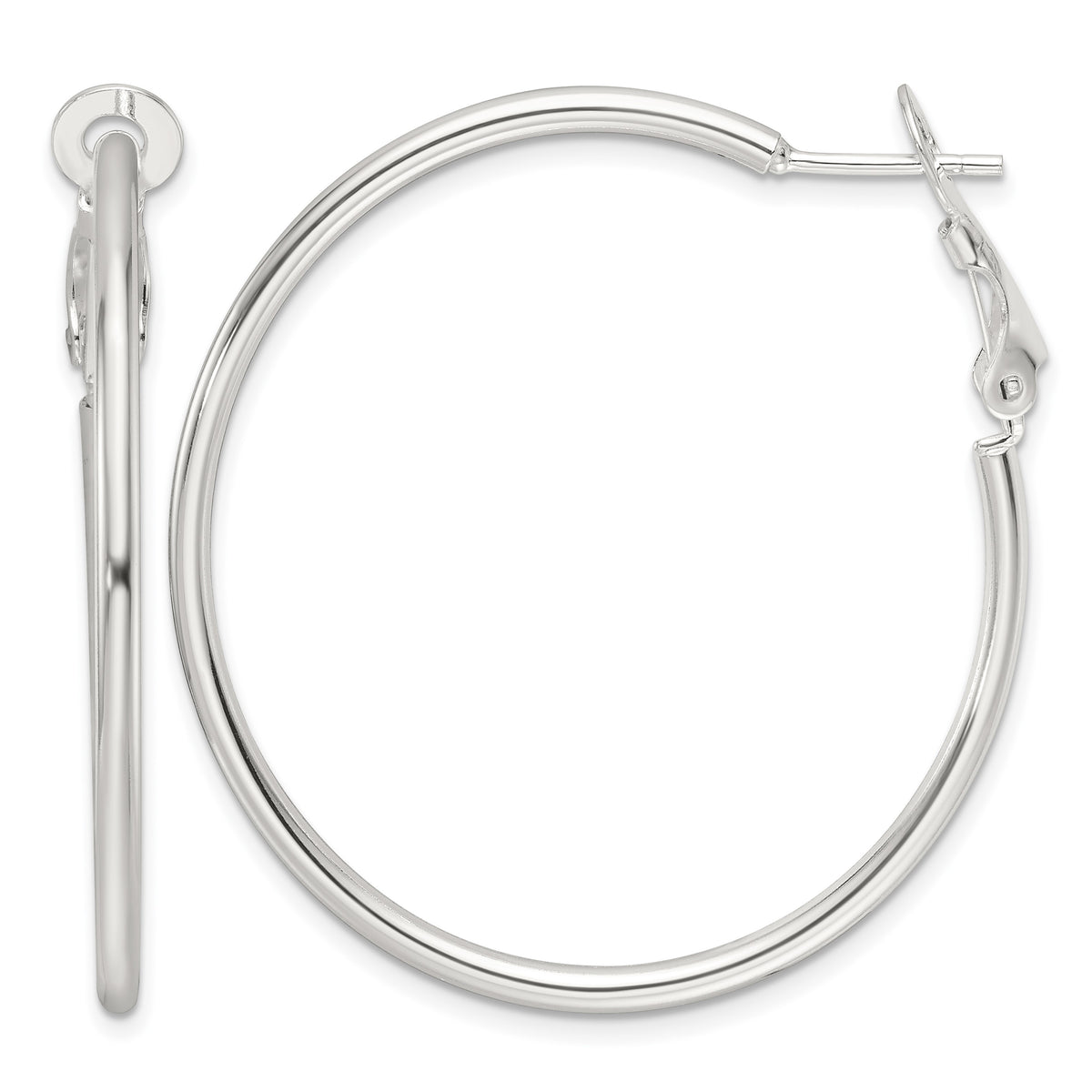 Sterling Silver Polished 41x2mm Omega Back Round Hoop Earrings