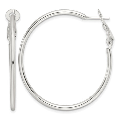 Sterling Silver Polished 41x2mm Omega Back Round Hoop Earrings