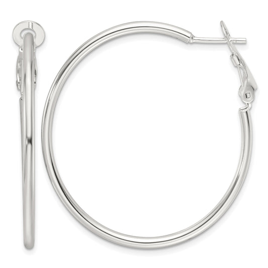 Sterling Silver Polished 41x2mm Omega Back Round Hoop Earrings