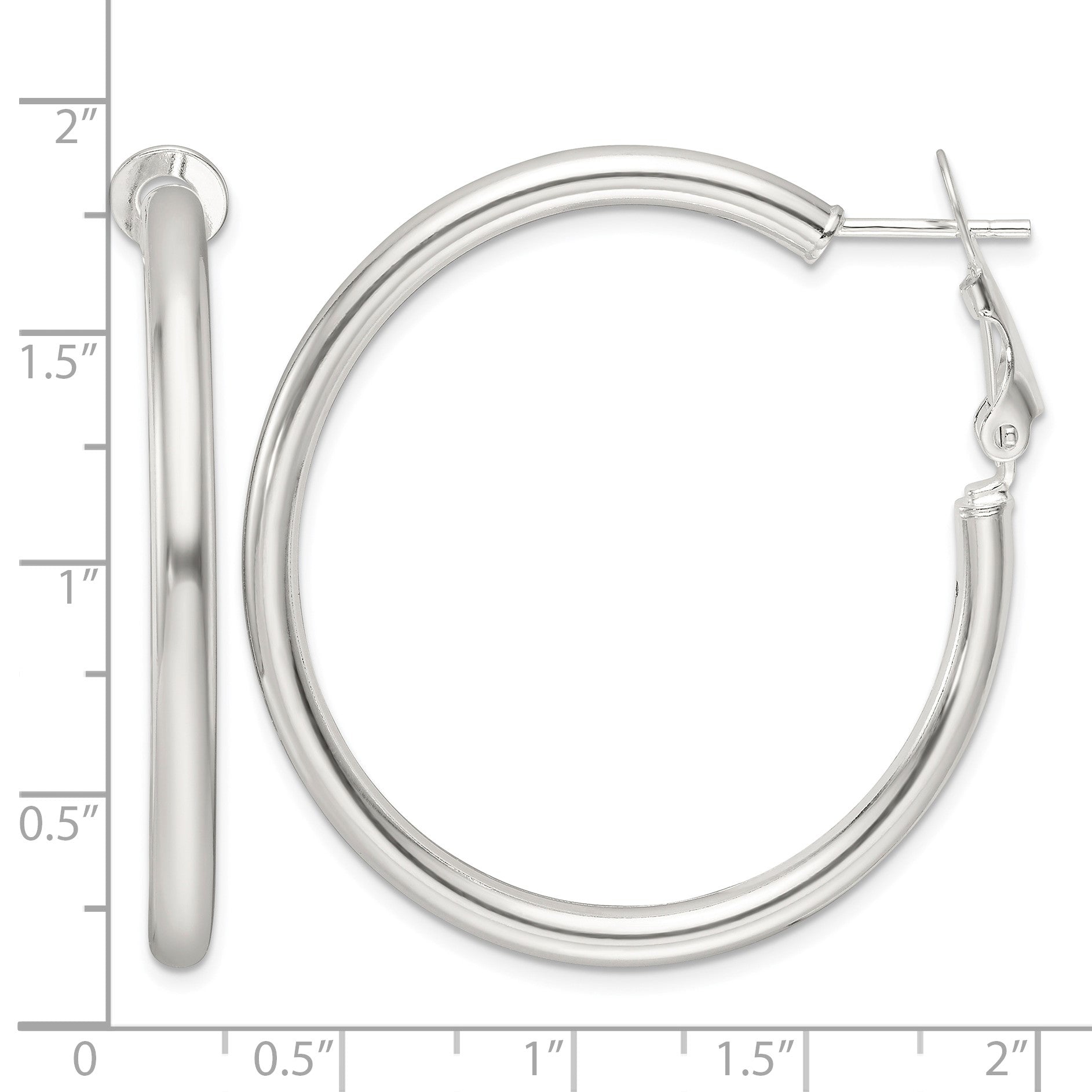 Sterling Silver Polished 40x3.25mm Omega Back Round Hoop Earrings