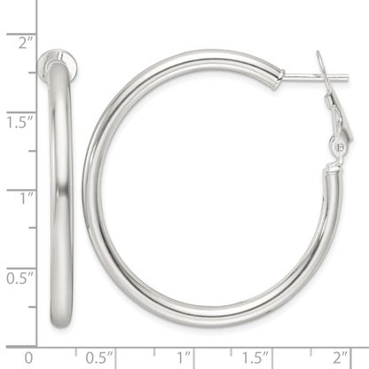 Sterling Silver Polished 40x3.25mm Omega Back Round Hoop Earrings