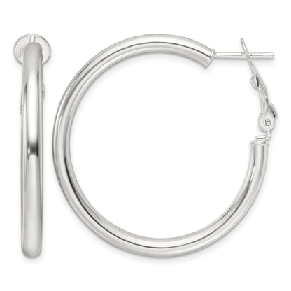 Sterling Silver Polished 3.25mm Omega Back Round Hoop Earrings