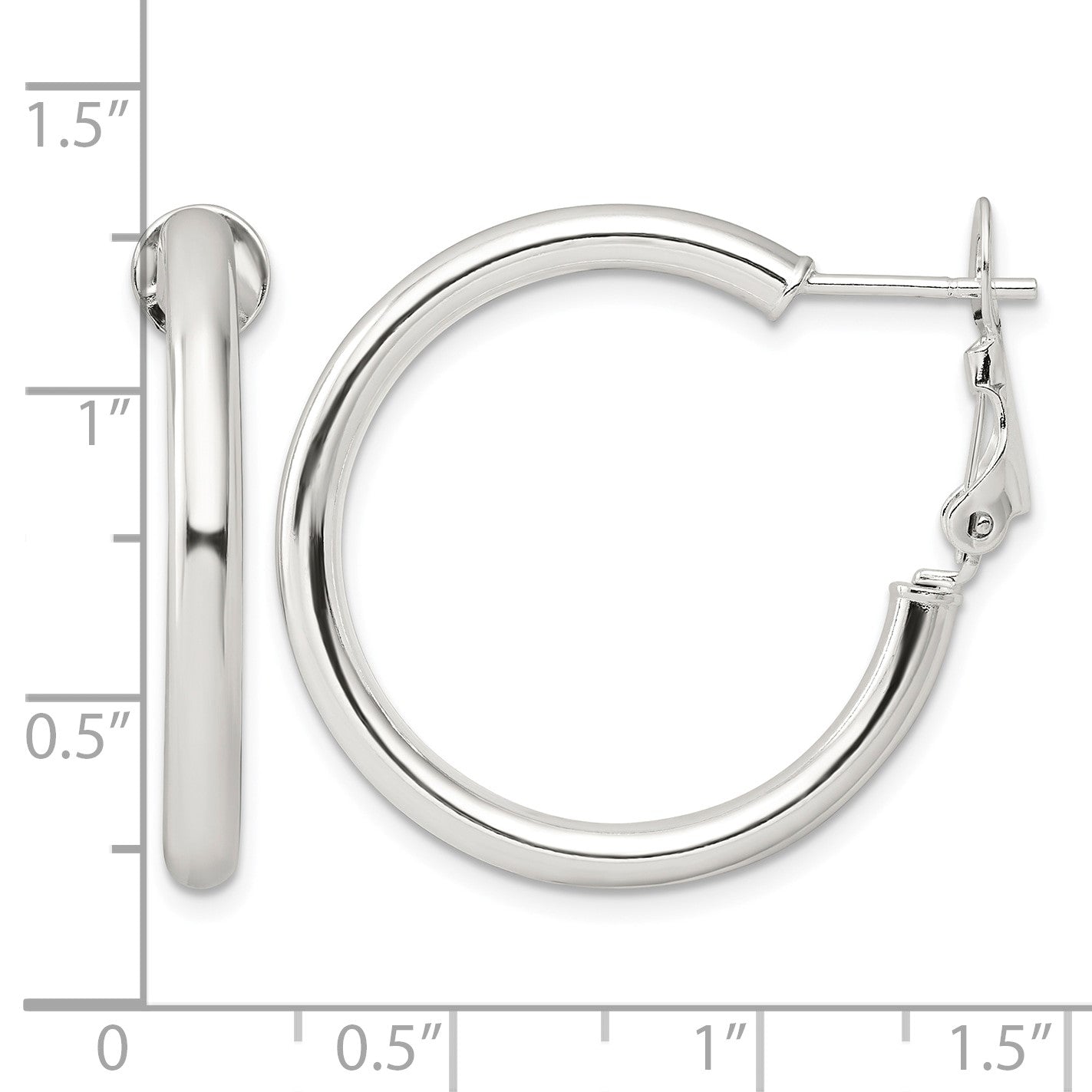 Sterling Silver Polished 3.25mm Omega Back Round Hoop Earrings